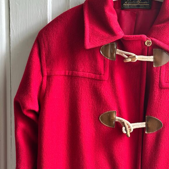 Vintage Eddie Bauer Toggle Button Duffle Coat Red Wool - Picture 4 of 10